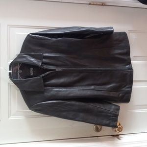 Kasper black leather zip up coat